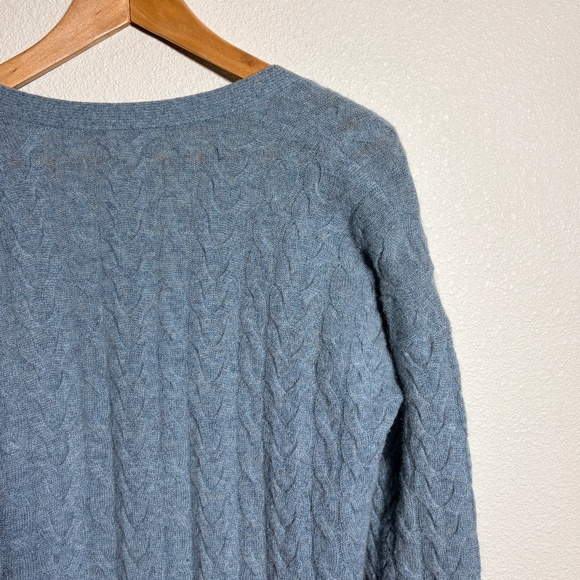 Garnet Hill 100% Cashmere Cable Knit Long Cardigan Open Front Soft Blue SIZE XS - Picture 8 of 10